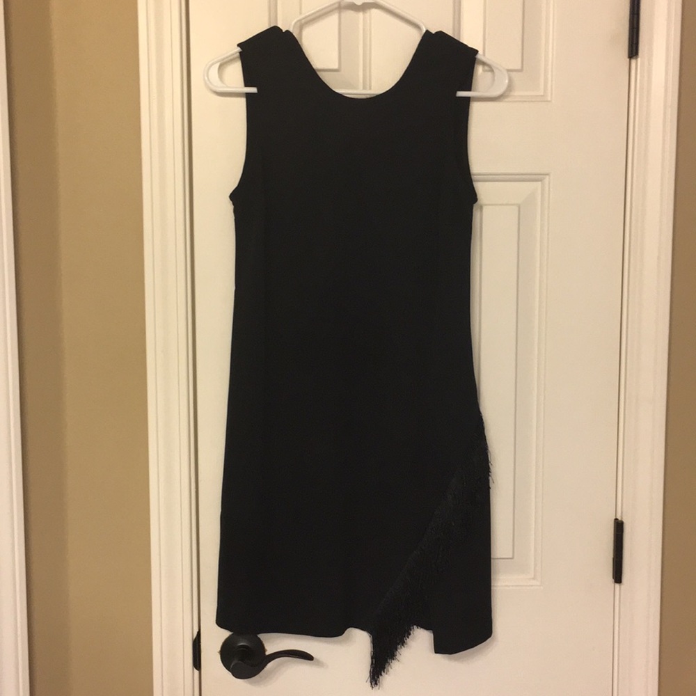 NWT Boutique brand black dress with fringe detail
